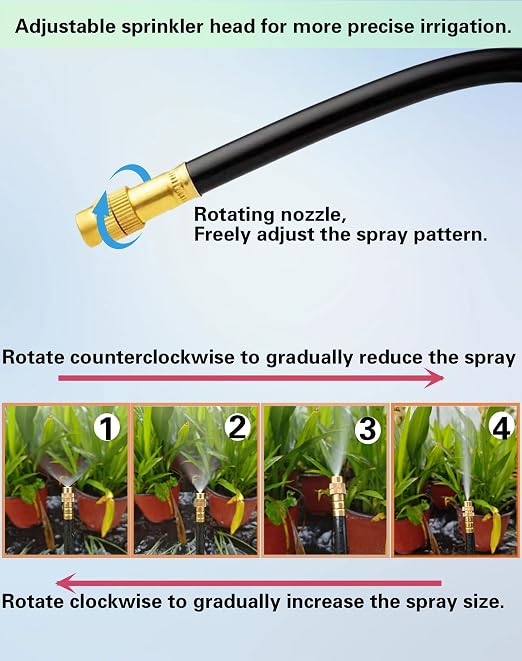 Drip Irrigation System,Automatic Garden Watering System, 360 Degree Adjustable Garden Sprinkler, High Output Mist Spray Nozzle for Potted Plants, Easy Connect & Rotating Head, Customizable Water Flow