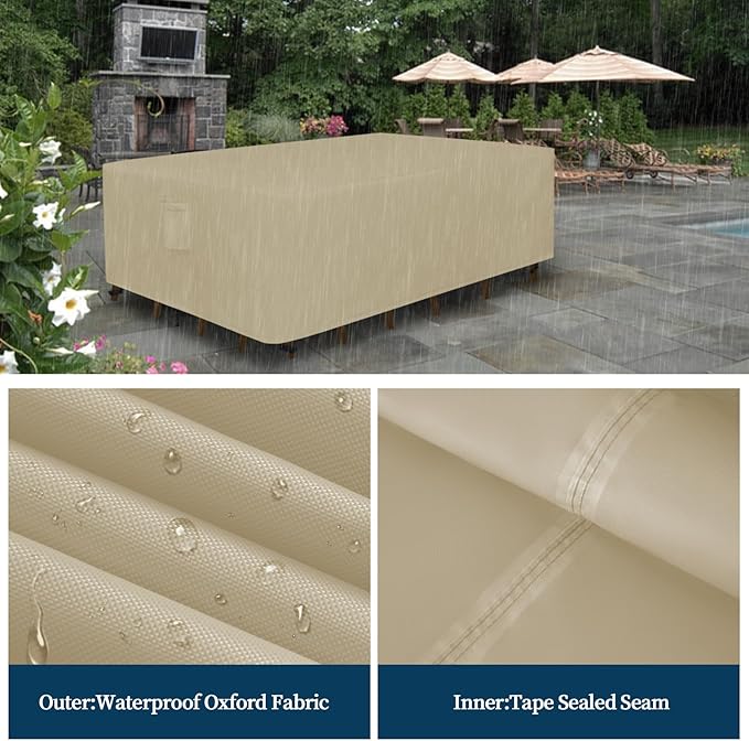 Easy-Going Square Patio Furniture Cover Waterproof Outdoor Dining Table and Chair Cover Anti-UV Outside Sectional Sofa Set Covers (126"L x 126"W x 32"H, Camel)