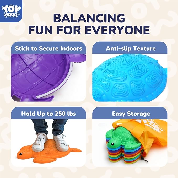 TOY Life 10 Pcs Turtle Balance Stepping Stone for Kids, Indoor Outside Toys for Kids Ages 4-8, Toddler Outdoor Toys, Stepping Stones Game, with Cards and Spinner