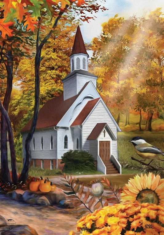 Briarwood Lane Autumn Church Sunset House Flag