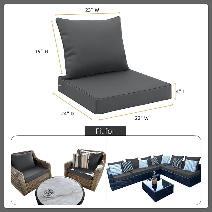 Favoyard Outdoor Seat Cushion Set 22 x 24 Inch Waterproof & Fade Resistant Patio Furniture Cushions with Removable Cover Deep Seat & Back Cushion with Tie Straps for Chair Sofa Couch
