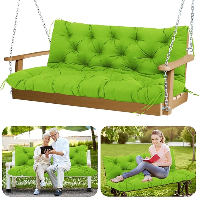 Porch Swing Cushions Outdoor 40x40 inch Waterproof Extra Thick 5" Swing Cushions Replacement with Backrest and Ties for Outdoor Furniture Porch Patio Garden Lawn (Green)