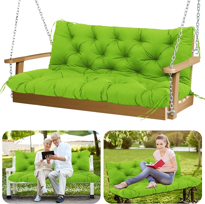 Premium Outdoor Swing Cushions 70x40 inch Waterproof Porch Swing Cushions 2-3 Seater Replacement with Backrest and Ties Swing Cushion for Outdoor Furniture Patio Porch Backyard Garden (Green)