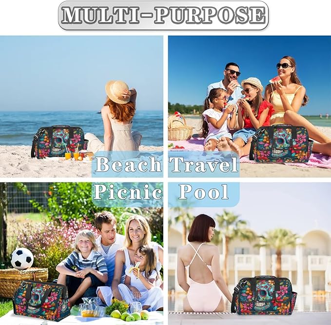 15 Inch Tool Bag 14-Pockets Tool Box Organizer for Men Flowers Skull Tool Tote Bag Waterproof Toolbox with Shoulder Strap Heavy Duty Garden Tool Organizer for Mechanic