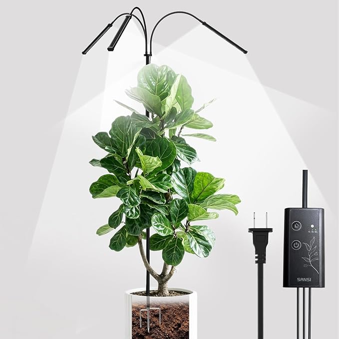 SANSI Grow Lights for Indoor Plants, 45W Plant Lights for Indoor Growing, High PPFD Full Spectrum, 4/8/12H Timer, 4-Level Dimmable, 79"-90" Height Adjustable for Large Tall Plants, Upgraded Stakes