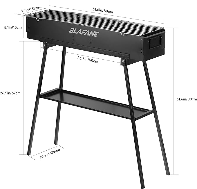 Charcoal Grill, Alloy Steel BBQ Barbecue Outdoor Grilling with Durable Support Frame and Dual Adjustable Vents for Tailgate Patio Beach Backyard(31.6x7.1x5.1 inch), Black