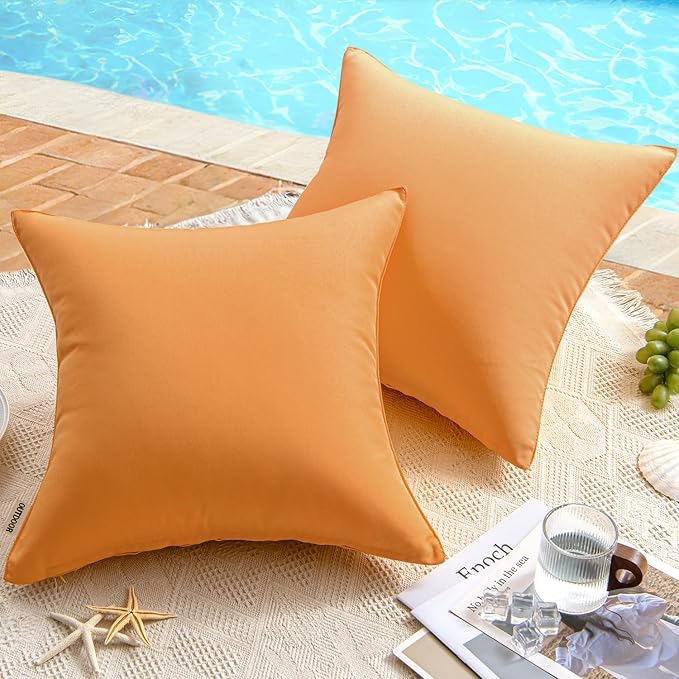 MIULEE Pack of 2 Decorative Outdoor Waterproof Pillow Covers Garden Cushion Sham Throw Pillowcase Shell for Fall Patio Tent Couch 18x18 Inch Orange Yellow