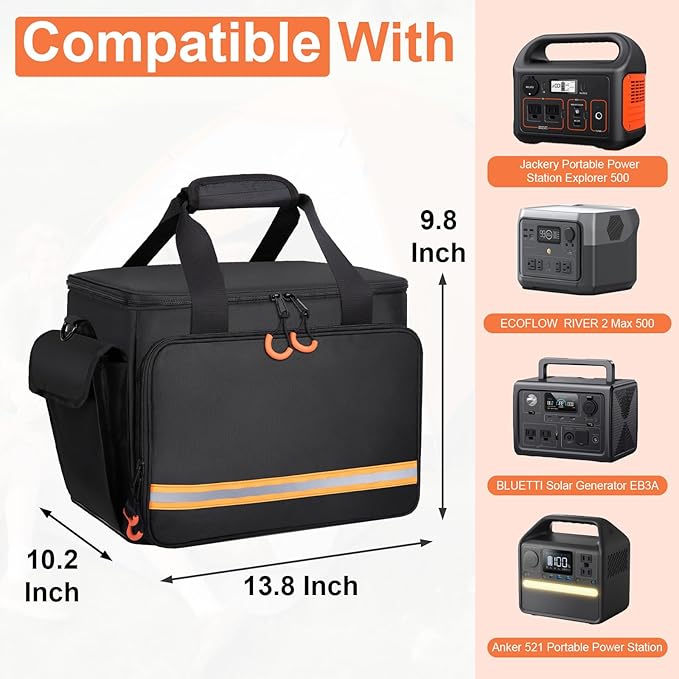 Portable Station Bag Compatible with Jackery Portable Power Station Explorer 500, With Plenty of Room for Accessories, Waterproof and Non-slip Bottom, and Abrasion-resistant Nylon Fabric