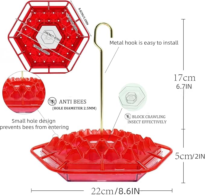 Hummingbird Feeders for Outdoors Hanging, 30 Feeding Ports,Bee-Proof and Leak-Proof - Easy to Clean and Refill, attracts Hummingbirds, Plastic with ant Fence and Hook (Golden)