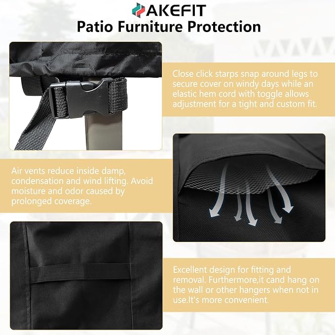 AKEfit Patio Furniture Covers,500D Heavy Duty Waterproof for Outdoor Square and Retangle Patio Table and Chair Covers,Black -126"L x 126"W x 28"H