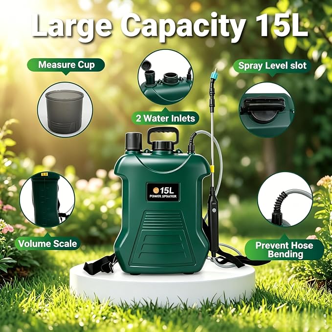 Battery Powered Garden Sprayer, 4 Gallon Backpack Retractable Electric Weed Sprayer with 3 Mist Nozzles, Rechargeable Telescopic Wand, Water Pump Sprayers for Lawn and Yard Plant Care - FURRELOR