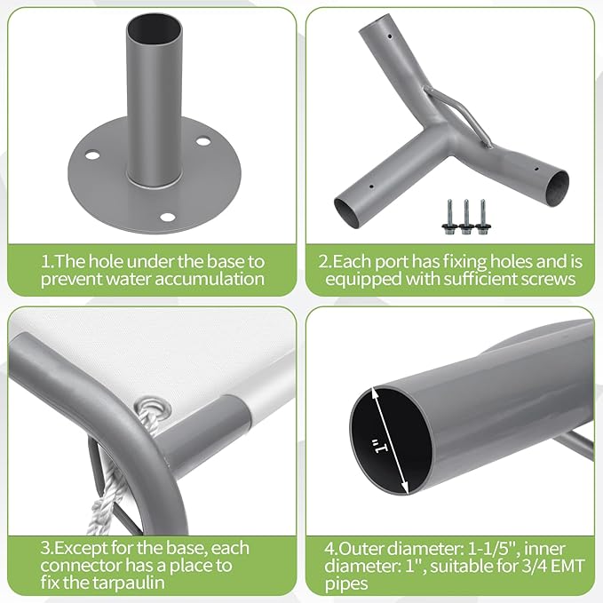 6 Leg Carport Kits，High Peak Canopy Fitting Kit with 1" ID Suitable for 3/4 EMT Pipe, Galvanized Steel Carport Connectors, shed Frame kit DIY Project