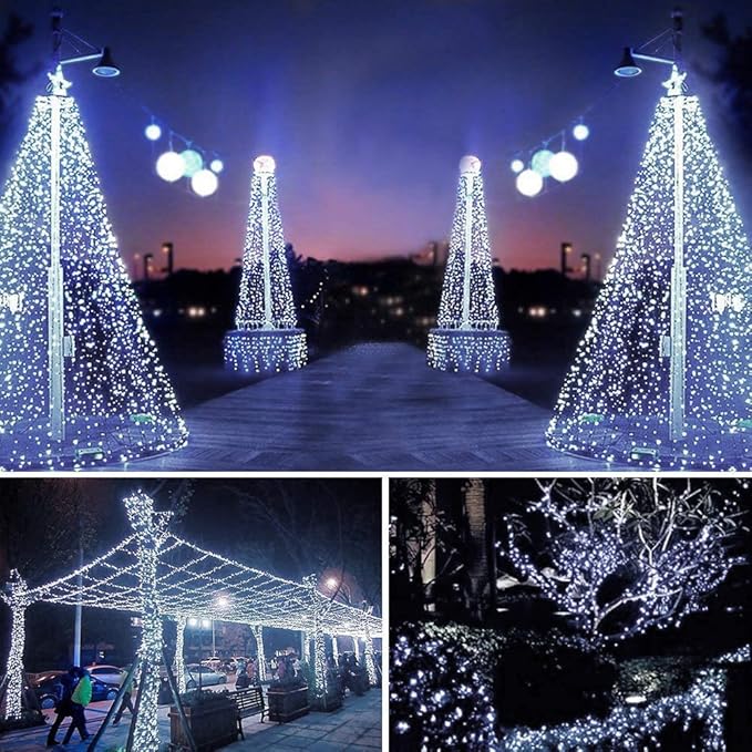 XTF2015 105ft 300 LED Christmas String Lights, End-to-End Plug 8 Modes - UL Certified - Outdoor Indoor Fairy Lights for Christmas Tree, Patio, Garden, Party, Wedding, Holiday (Cool White)