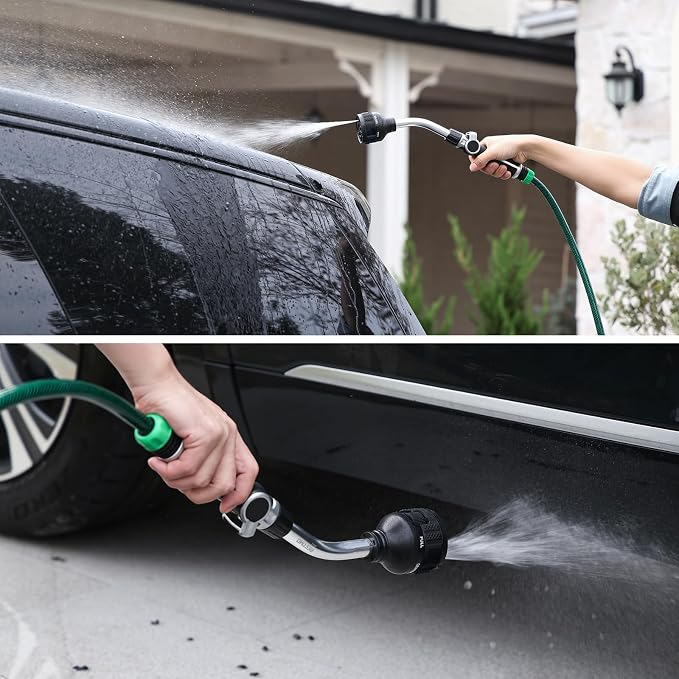 RESTMO Watering Wand, Heavy Duty Metal Garden Hose Wand for Outdoor | 2-in-1 Twist Control, 9 Spray Patterns, TPR Rubber Coating, Thumb Control, Ideal to Water Hanging Baskets and Shrubs, Black