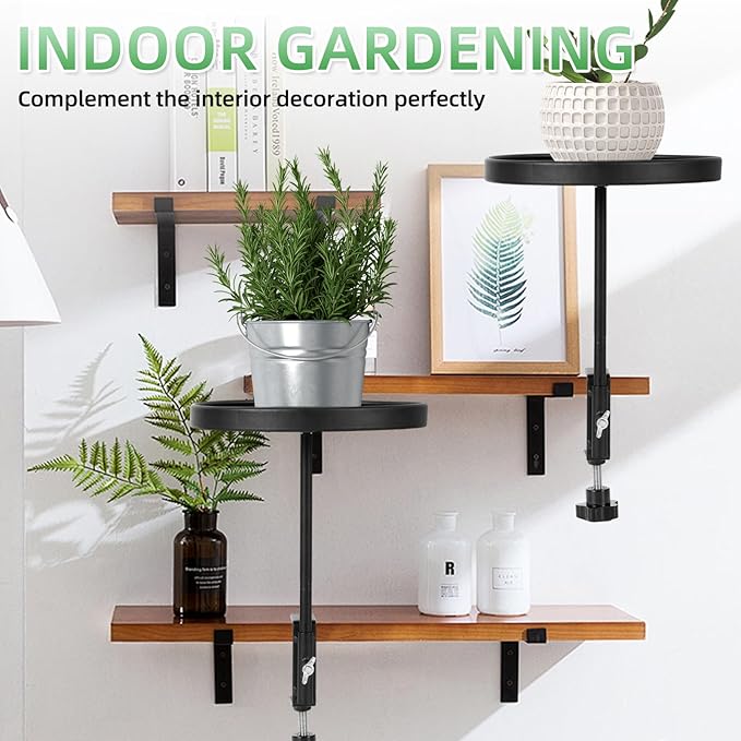 AQQHSAIN 2 Pcs Windowsill Clamp Tray Adjustable Metal Window Plant Shelves Stand Holder 7.9inch Window Planter Floating Shelves Windowsill Extension Tray for Indoor Plants Home Display Decor (Black)