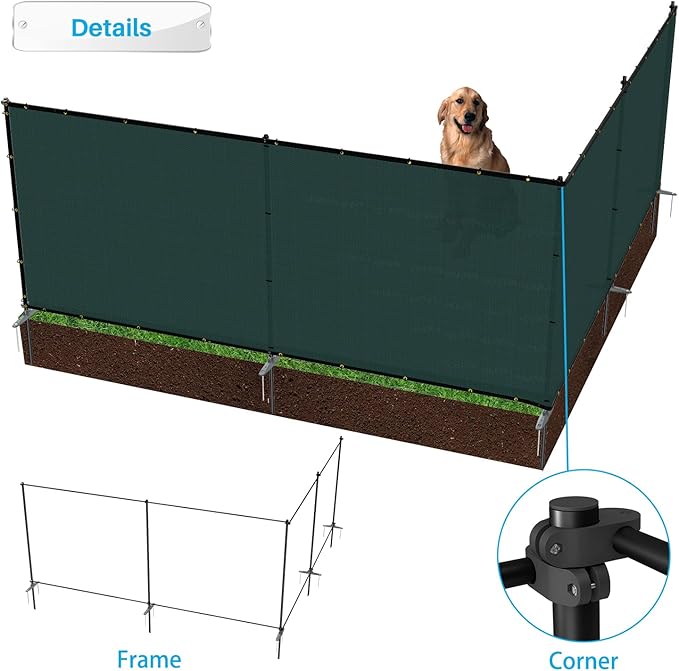 Patio 6' x 84' Outdoor Privacy Screen Freestanding Temporary Fence Panels Net Cover with Metal Poles for Outside Backyard Pool Garden Air Conditioner Fencing, Green
