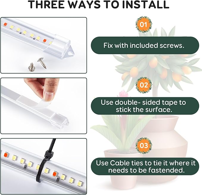 SDOVUERC Tri-Bars Grow Light Strips for Indoor Plants with Auto ON/Off Timer 6/12/18H, 5 Dimmable Levels for Shelves Plant Growing(Pack 1)