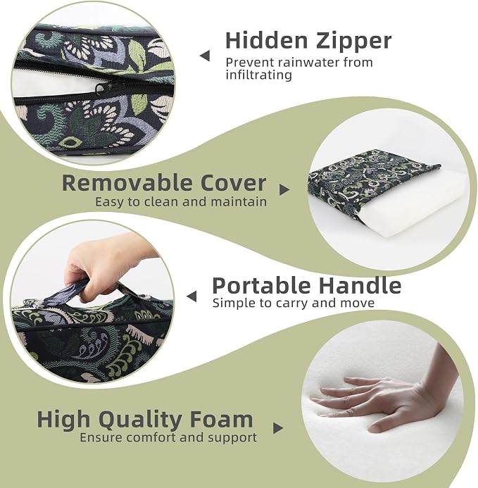 Favoyard Outdoor Deep Seat Patio Cushions Set, 24 x 24 Inch Rainproof & 3-Year Fade Resistant Patio Furniture Cushion, Removable Bottom & Back Cushion with Ties for Yard, Garden, Green Floral