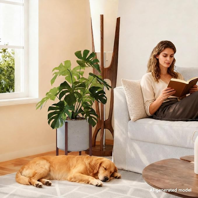 Adjustable Metal Plant Stand Indoor, Fits 8-14 Inch Pots, Mid Century Modern Planter Holder,2 Heights, Heavy Duty 160 lb, Indoor Outdoor Corner Floor Pot Stand, Coffee with Round Plate