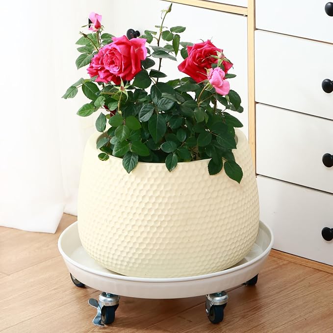 Planterhoma 3 Packs 16 inches Metal Plant Caddy with Wheels Extra-large Rolling Plant Stand Heavy-duty Iron Plant Dolly Casters for Indoor Outdoor Flower Pot Mover Roller Coasters