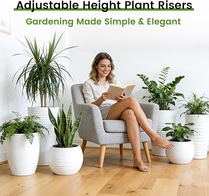 Adjustable Height Plant Risers for Pots Indoor & Outdoor 2 PCS , 12-21" Height, 6/8/10" Base - Iron Rise Plant Fillers Risers for Tall, Square, Round, Tapered Planters