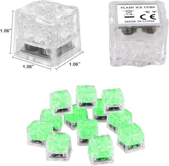 Light Up Ice Cubes for Drinks, 96 PCS Green LED Ice Cubes Liquid Activated, Glow in The Dark Waterproof Ice Cubes for Home Bar Supplies Summer Party Wedding Decor