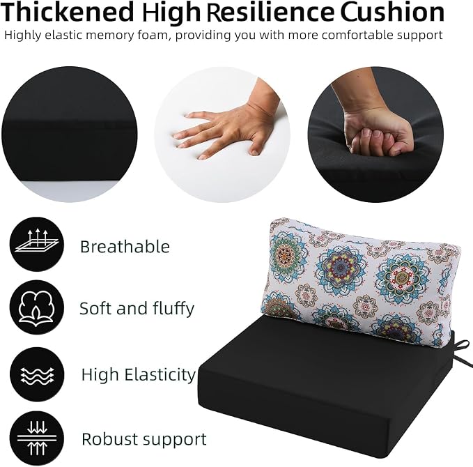 Outdoor Cushions for Patio Furniture, Outdoor Seat and Back Cushion, Waterproof Hampton Bay Deep Seat Replacement Couch Cushions for Lawn Garden, 26.5x26.5 Inch