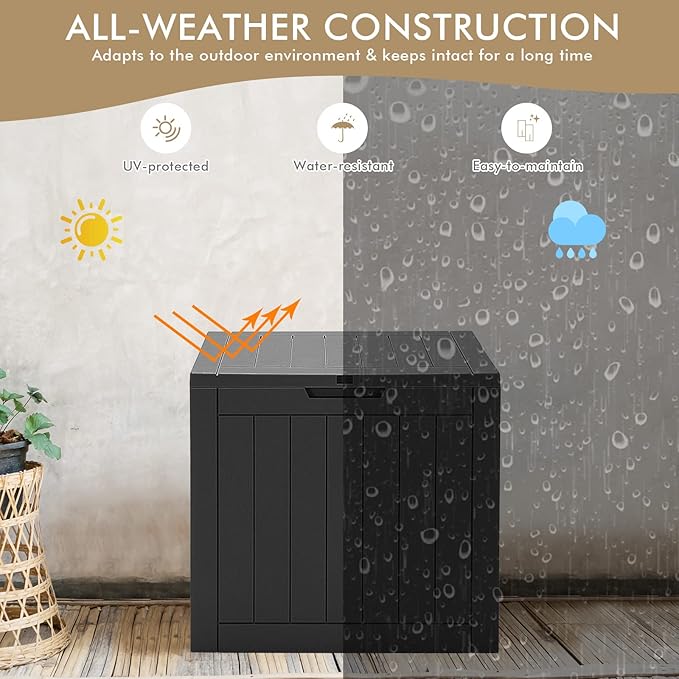Giantex Deck Boxes Outdoor Waterproof - 30 Gallon Patio Storage Box with Lockable Lid, Built-in Handles, Storage Bin for Poolside, Package Delivery, Cushions, Garden Tools, Outside Storage Box (Black)