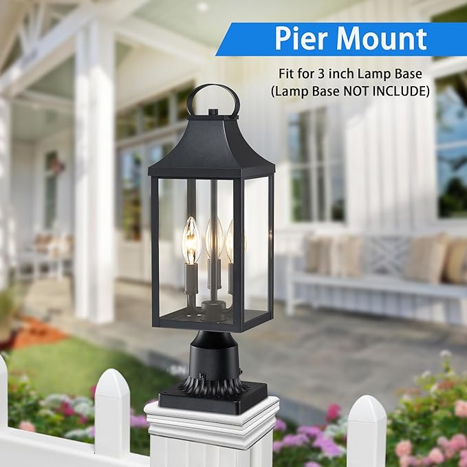 18.62 Post Light Outdoor, Large 3-Light Lamp Post Light Fixture, Modern Pillar Outside Lighting Waterproof Post Lantern Lamp Outdoor Post Light Fixtures Pole Lights for Porch, 1 Pack