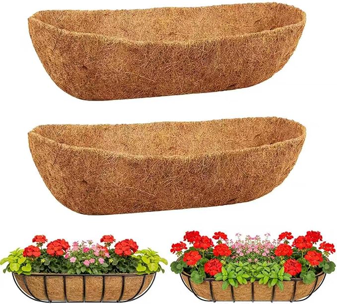 2-Pack 24 Inch Coco Liners for Planters – Trough Coco Liner for Window Box, Fence Flower Baskets | Coco Liners for Hanging Baskets, Planter Box Liner, 24 Inch Coconut Liners for Planters.