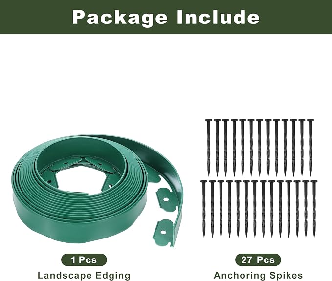 uxcell Landscape Edging, 1Pcs 30FT x 2" - Garden Edging Kit with 27 Stakes, Landscape Edging Border for Garden Lawn Flower Bed Yard Grass (Green)