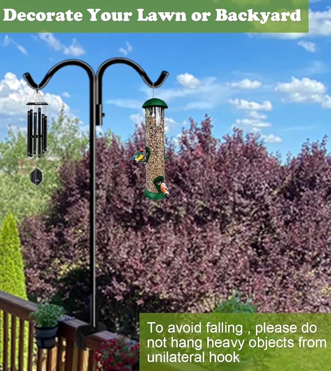 Koutemie 40 Inch Tall Double Deck Hook for Railing, Adjustable Outdoor Shepherds Hook with 2-Inch Strengthened Clamp for Hanging Plant Bird Feeder, 1 Pack