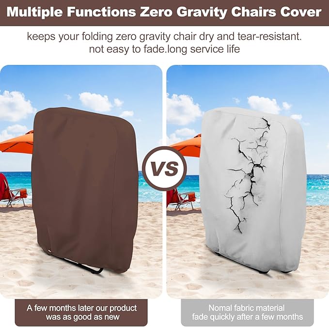 Outdoor Folding Chair Covers 2PCS, Uranshin Zero Gravity Chair Cover 28"W x 13"D x 43"H, Waterproof 210D Oxford Funiture Cover with Storage Bag, Patio Chair Cover for All weather (Brown)