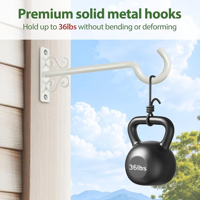 BOLITE Plant Hangers, 8 Inch Plant Hooks for Wall Indoor Outdoor, Metal Hooks for Hanging Hummingbird Feeders, Bird Feeders, Planters, Lanterns, Wind Chimes, 2 Pack, White, Gifts for Women Men