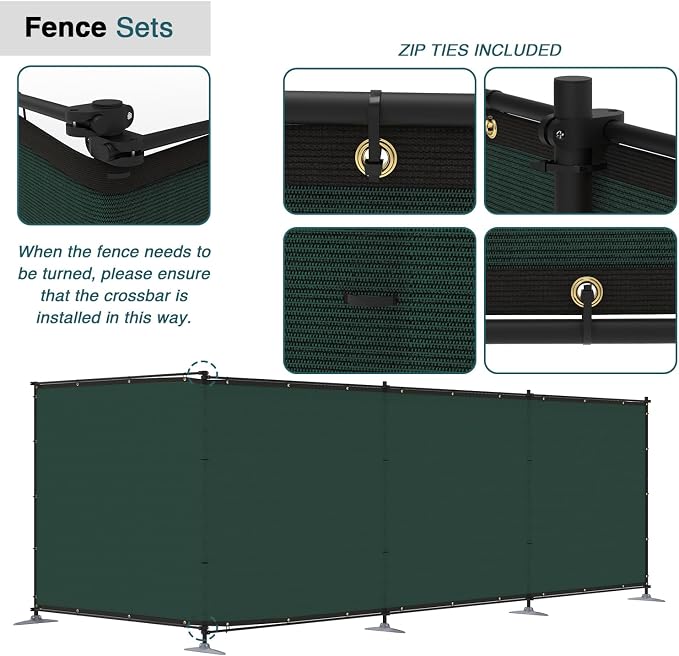 ECOOPTS 6'Hx142'L Privacy Fence Set with Poles and Rails Ground Spikes Fence Kit for Patio Garden Pool Yard (Green)