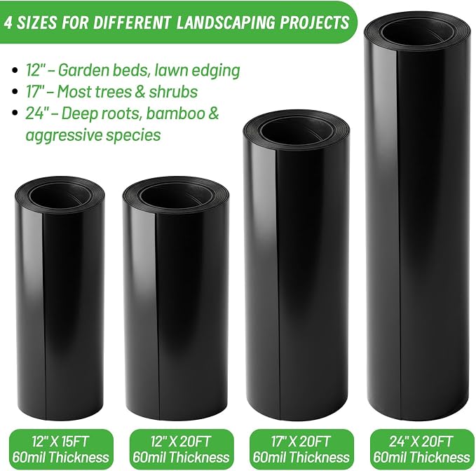 Convivium Tree Root Barrier 24in x 20ft x 60mil, Extra-Deep Recycled HDPE Bamboo & Tree Root Barrier Roll, Heavy-Duty Root Blocker for Sidewalks, Driveways, Patios & Garden Beds