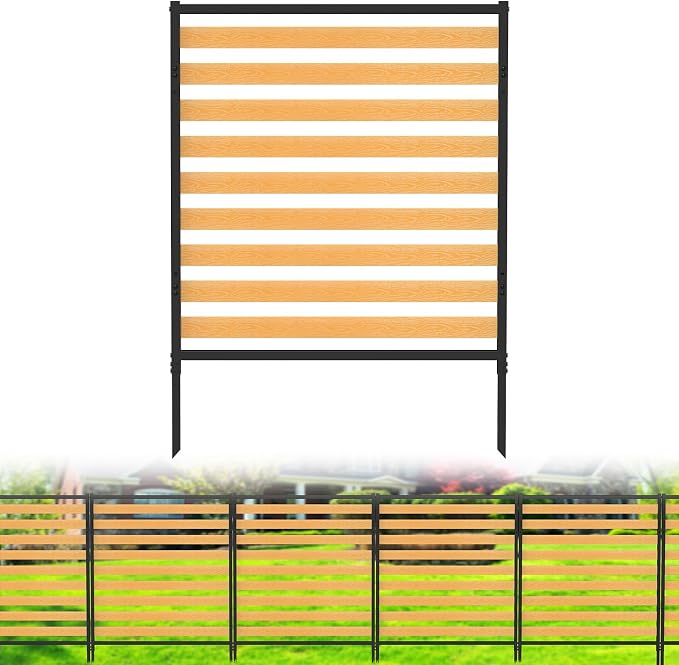 Air Conditioner Fence 1 Panel, Privacy Fence Screen 54.5" H × 39.4" W No-Dig Metal Wood Outdoor Pool Equipment Enclosure with Metal Stake, AC Unit Cover, Trash Bin Hider for Garden & Backyard