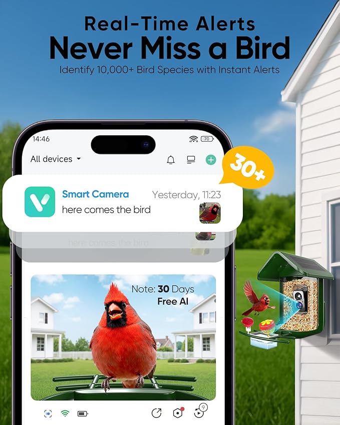 Bird Feeder with Camera Solar Powered - Smart Bird Feeder Camera 2K HD Live Stream, 5MP Photos, AI Identification for Backyard, 2.4Lb Large Capacity, Gifts for Mom Dad, Green
