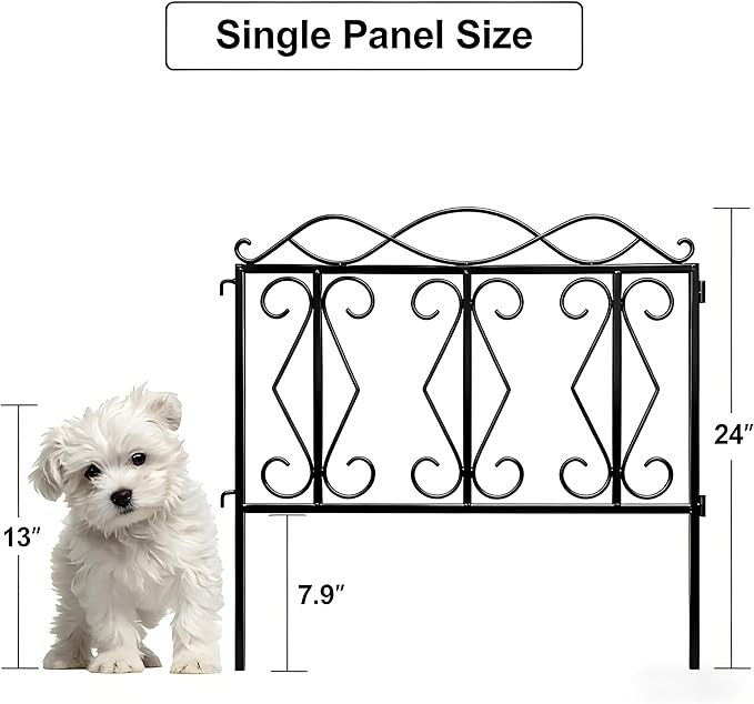 AMAGABELI 5 Panels 24in(H)×10ft(L) Decorative Garden Fences and Borders for Dogs No Dig Rustproof Metal Fence Panels Garden Fence Edging Border Animal Barrier Fencing Black