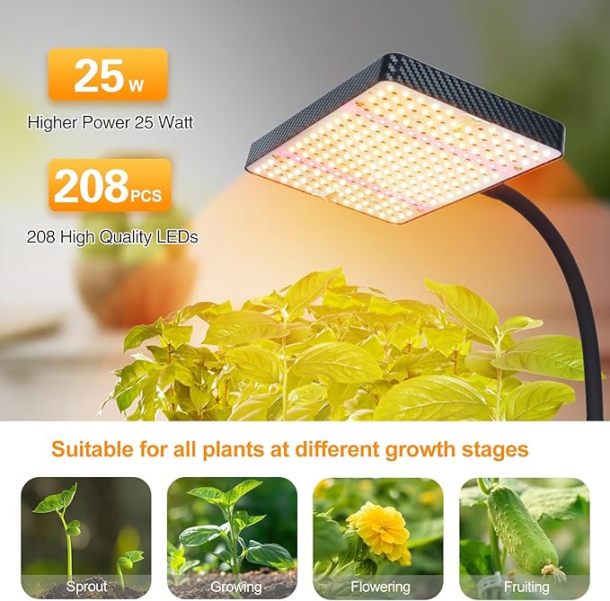 FECiDA Desk Grow Lights for Indoor Plants, Bonsai, Seed Starting, Table Top Grow Light UV-IR Full Spectrum, 25 Watt Power Draw, Bright Enough LED Growing Lamp, 16"-24" Height Adjustable