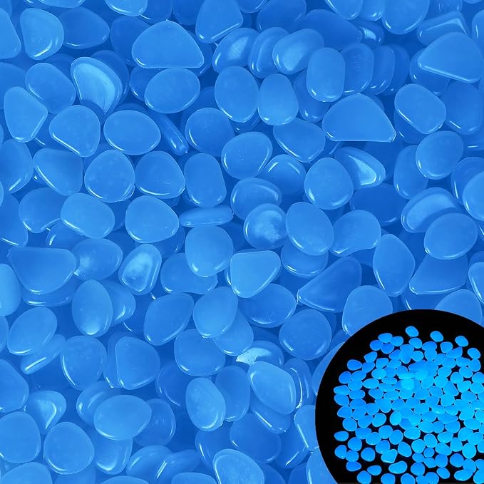 Kaiyuan Dynasty 600Pcs 15-20mm Glow Rocks Blue Luminous Pebble Glowing Rocks Glow in The Dark Rocks Outdoor Decorative Stones Luminous Stone for Garden,Patio,Walkway,Driveway