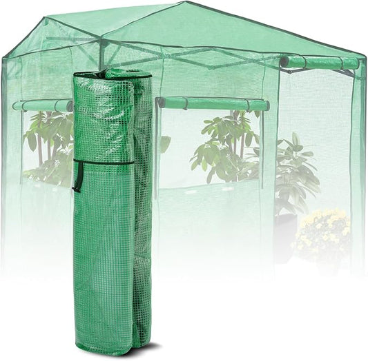 EAGLE PEAK Replacement Cover for 8x6 Portable Walk-in Pop up Greenhouse, Front Roll-Up Zipper Entry Door and 2 Large Roll-Up Side Windows (Frame Not Included), Green
