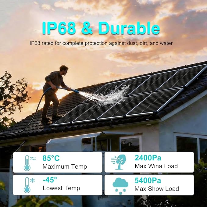18BB 100 Watt Solar Panel, N-Type 18V 100W Solar Panel, 25% High Efficiency Monocrystalline PV Modules IP68 Waterproof for RV, Marine, Rooftop, Farm, Trailer, Home Off-Grid System