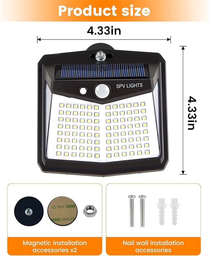 Magnetic Solar Lights Outdoor, No Drill Motion Sensor Solar Fence Lights, 600LM 128 LED Magnetic Step Lights for Metal Fence, RV, Deck Railing, Garage, IP65 Waterproof Outdoor Security Lighting(2Pack）