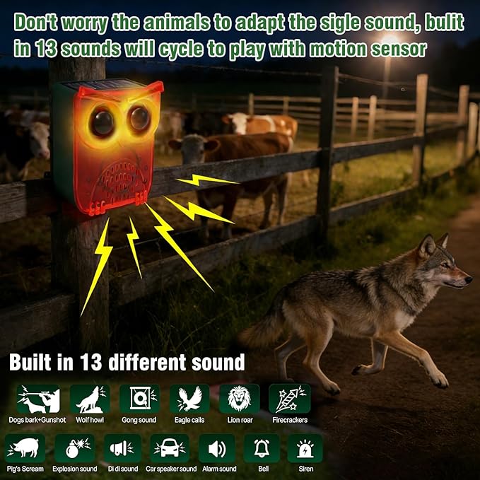 ChunHee Solar Motion Sensor Alarm Outdoor Dog Barking Alarm with 129dB Loud Alarm & PIR Motion Detection, IP65 Weatherproof Motion Activated for Deer, Coyote,Raccoons, Bears