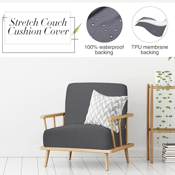 Newwiee 12 Pcs Patio Outdoor Cushion Covers Replacement Waterproof Stretch Sofa Couch Cushion Covers Washable Individual Couch Slipcovers Set Furniture Protector for Pets(20-27 Inch,Dark Gray)