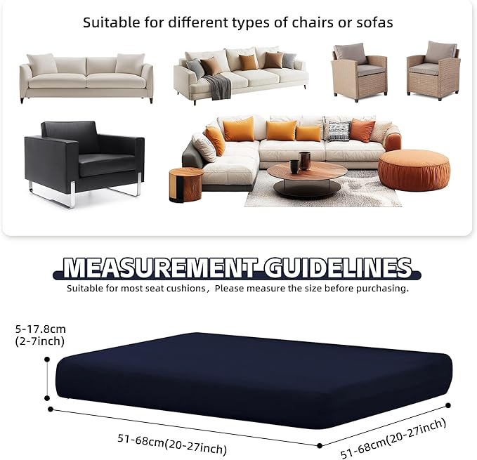 14Pcs Patio Cushion Covers,Outdoor Cushions Covers,Stretch Cushion Covers Replacement, Washable and Reusable Furniture Protectors(Navy Blue)