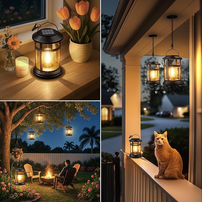 Solar Lanterns Outdoor Waterproof: 1 Pack Hanging Solar Lights for Outside Patio Porch Garden Tabletop Decor - Bright LED Warm White Solar Powered Lighting - Unique Gardening Lovers Mom Gifts