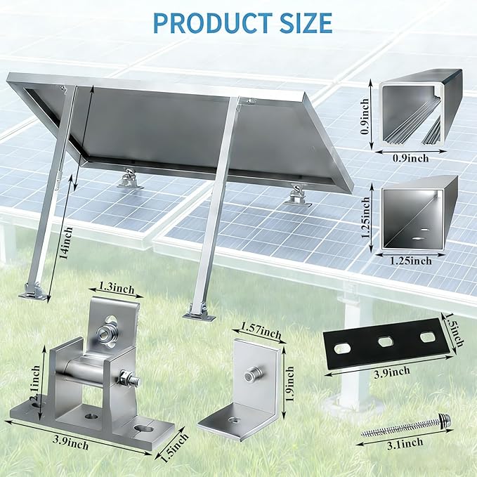 Adjustable Solar Panel Tilt Mount Brackets Aluminum Alloy Solar Panel Mounting Support up to 50 70 100 150 200 300 400 Watt Solar Panel for Flat Surface Roof RV Boat Off-Grid (Mount Only) Silver