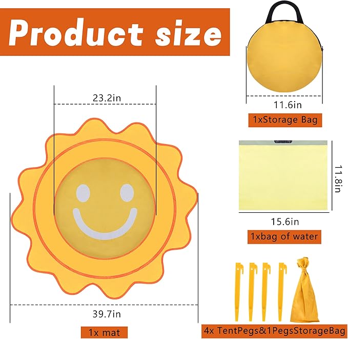 RunNico Pop Up Beach Pool, Portable Toddler Beach Pit with Water Bag and Storage Bag, Cute Shape Beach Pool Puddle for Outdoor Summer Beach Camping Traveling Vacation